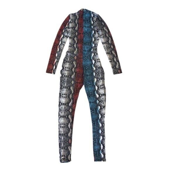 May Pink Snake Print Jumpsuit Small Long Sleeve Bold Y2K Night Out Trendy - Picture 6 of 10